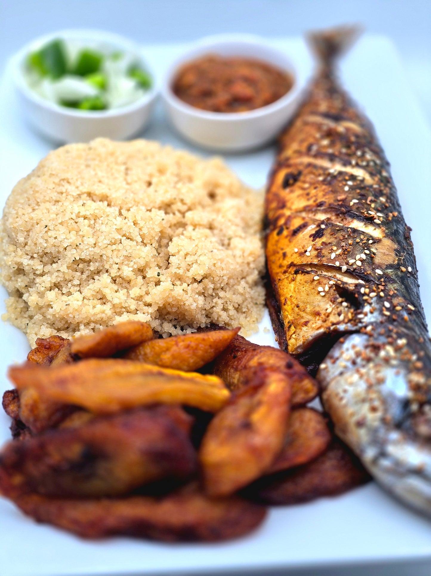 Fish, Fried Plantain, and Attieke - African Lantern