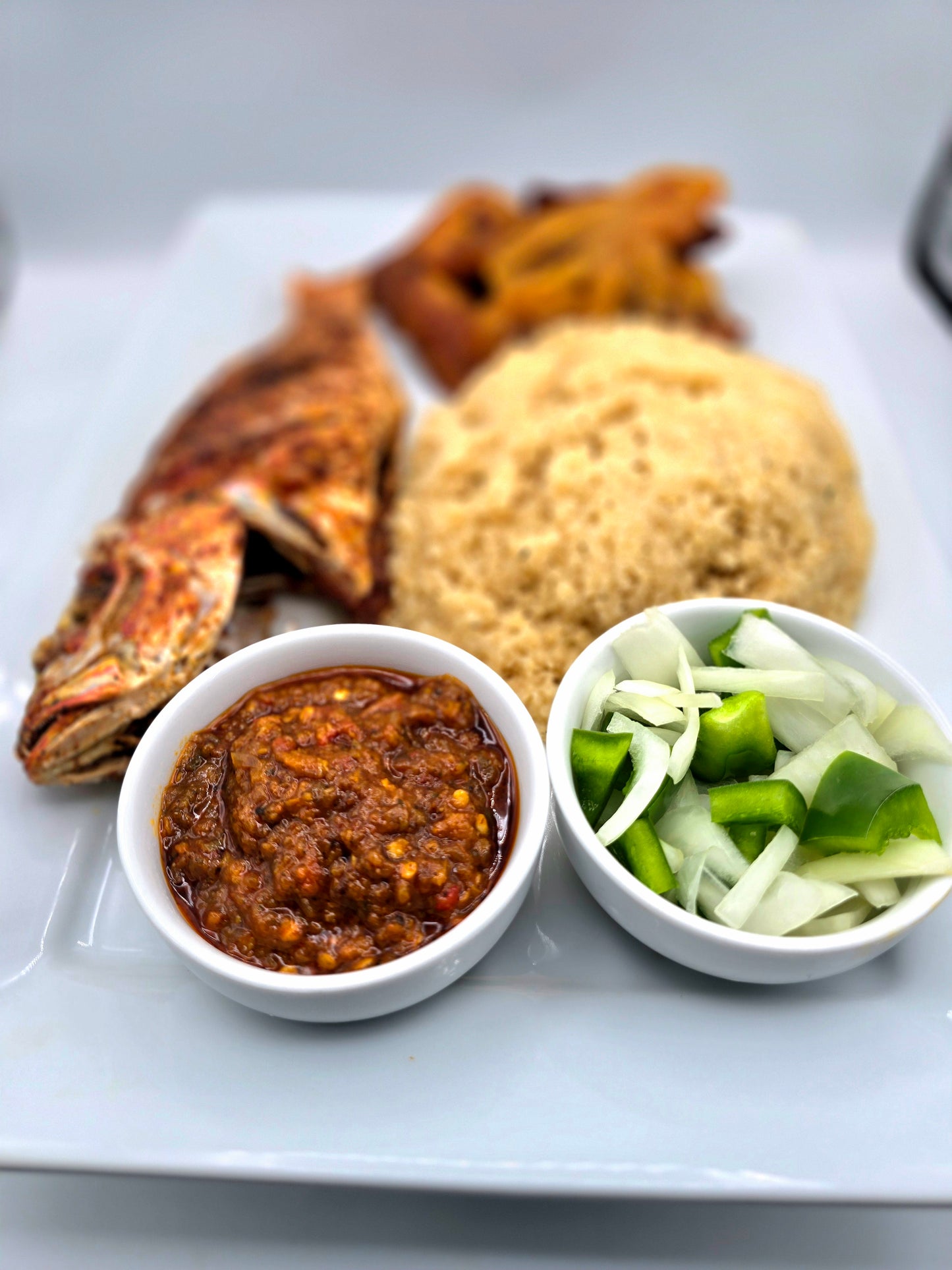 Fish, Fried Plantain, and Attieke - African Lantern