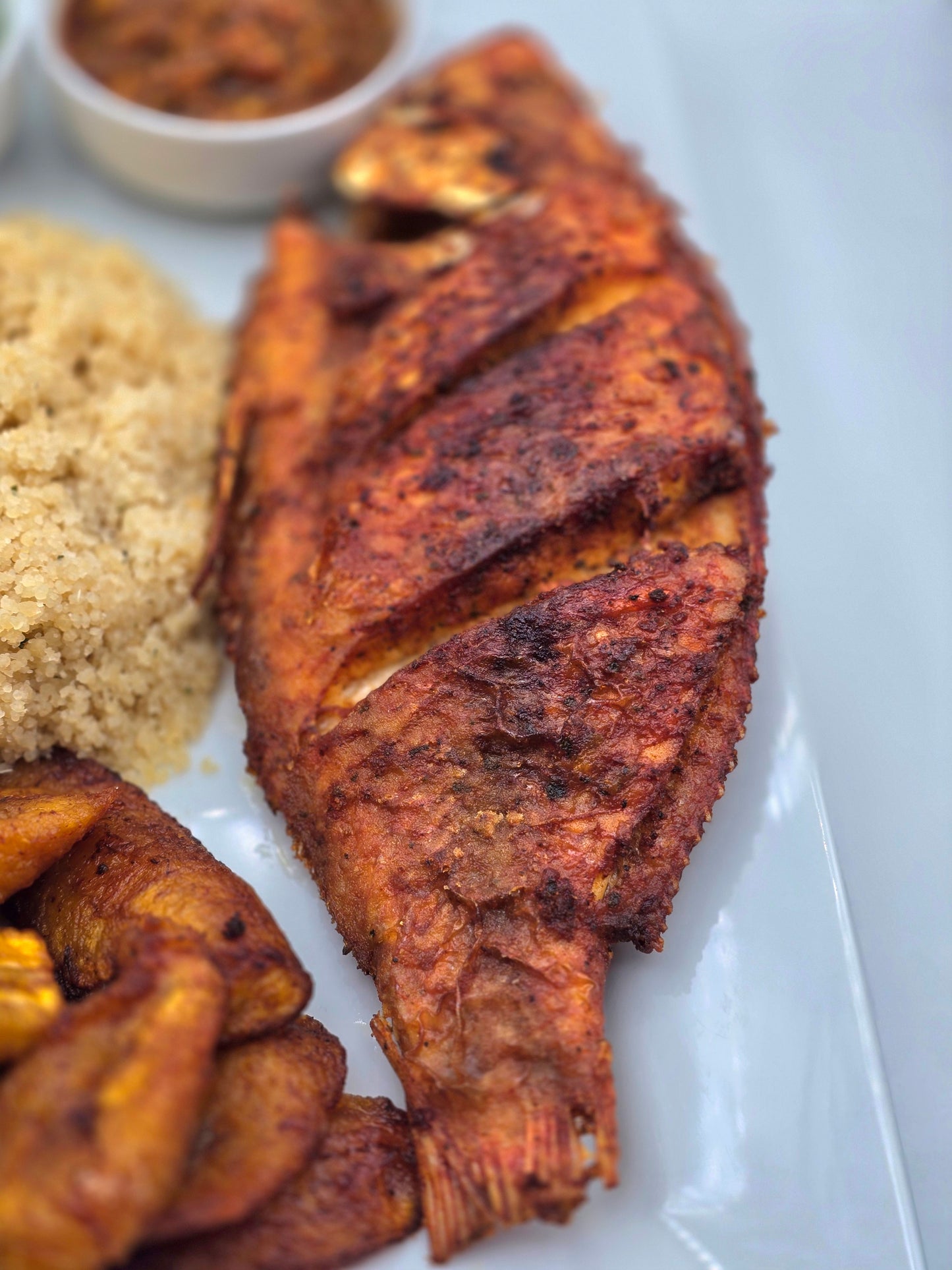 Fish, Fried Plantain, and Attieke - African Lantern